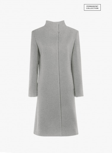 Light grey wool and cashmere coat with high stand up collar | Cinzia R