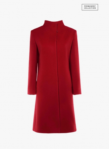 Red wool and cashmere coat with high stand up collar