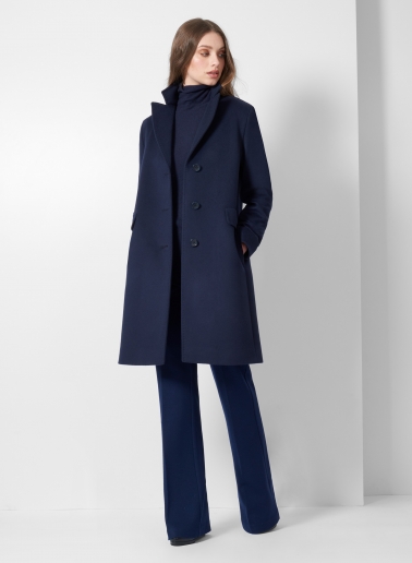 Straight blue wool and cashmere coat wuth masculine cut