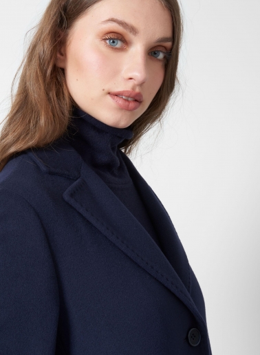 Straight blue wool and cashmere coat wuth masculine cut