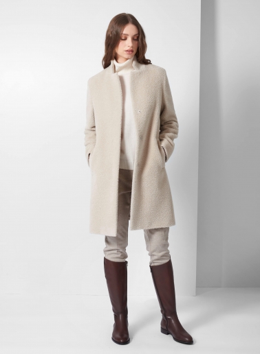 Beige wool and alpaca coat with inverted notch collar