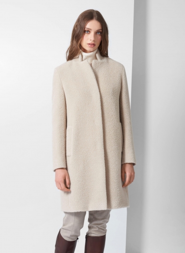 Beige wool and alpaca coat with inverted notch collar