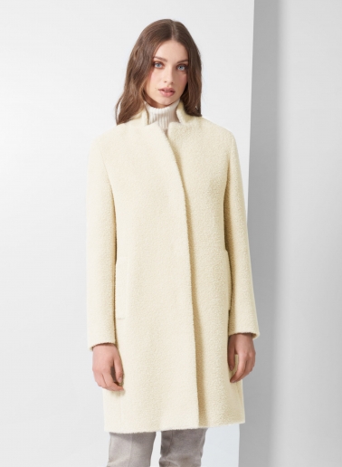 White wool and alpaca coat with inverted notch collar