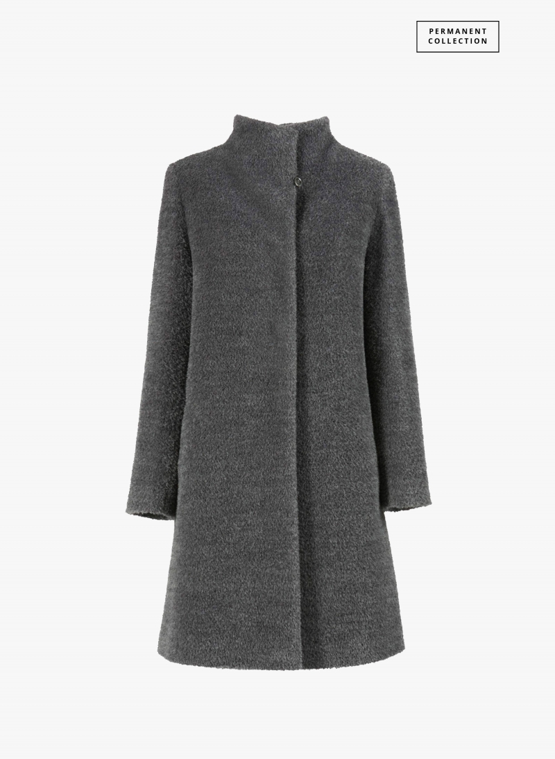 Flared grey wool and alpaca coat with high stand collar