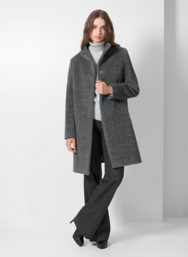 Flared grey wool and alpaca coat with high stand collar