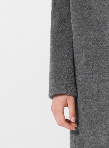 Flared grey wool and alpaca coat with high stand collar