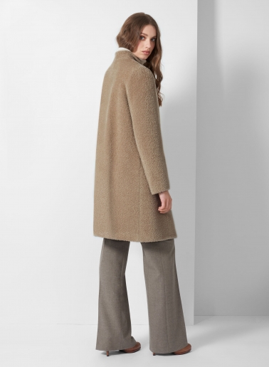 Flared dark beige wool and alpaca coat with high stand collar