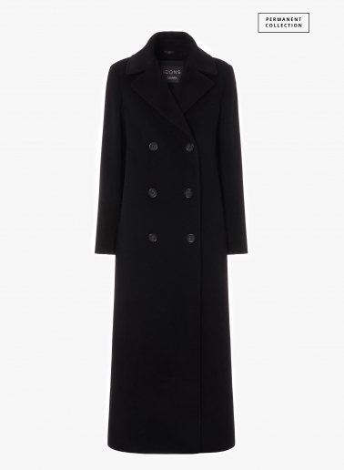 Maxi 6 buttons double breasted black wool and cashmere coat