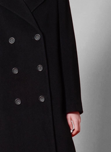 Maxi 6 buttons double breasted black wool and cashmere coat