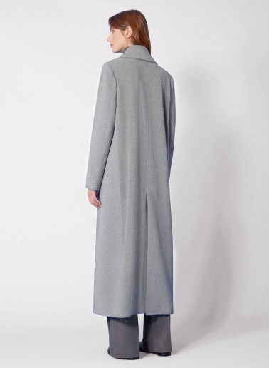 Maxi 6 buttons double breasted light grey wool and cashmere coat