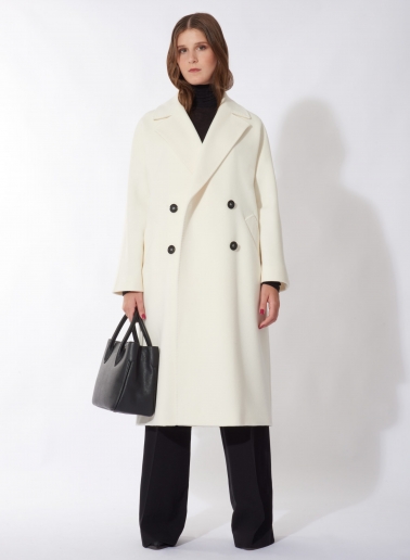 Oversized double breasted white pure wool coat