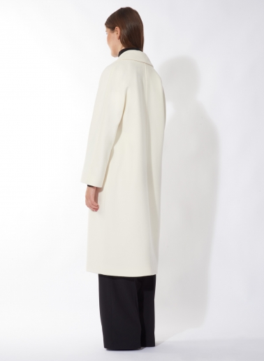 Oversized double breasted white pure wool coat