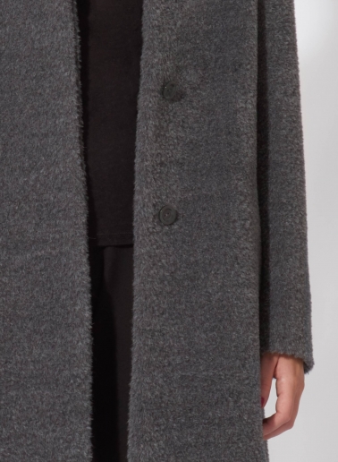 Short flared grey wool and alpaca coat with side vents
