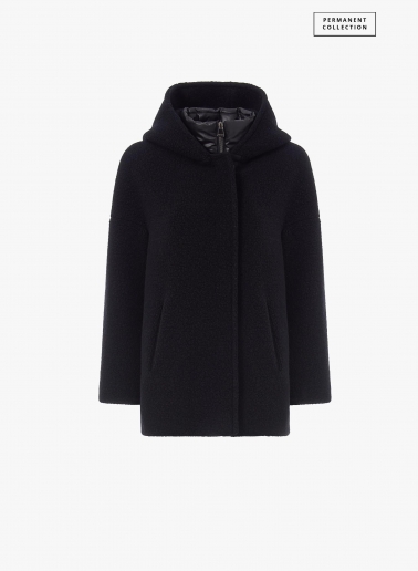 Short black wool parka with detachable nylon bib | Cinzia Rocca