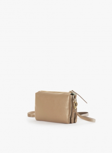 Light camel genuine leather crossbody bag with three compartments