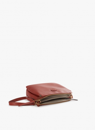 Terracotta colour genuine leather crossbody big bag with three compartments