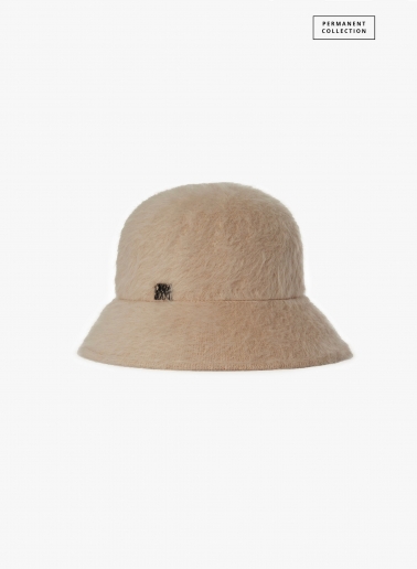 Beige wool cloche hat with fur effect