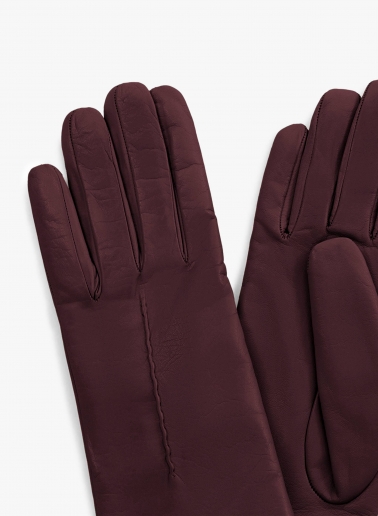 Burgundy nappa leather gloves with top stitch