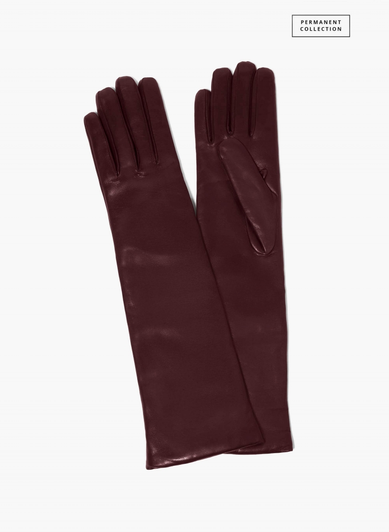 Long burgundy nappa leather gloves