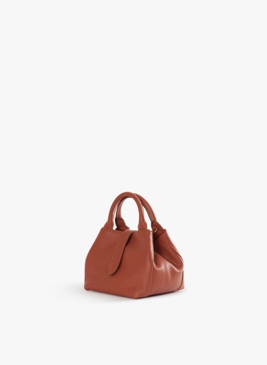 Terracotta colour genuine leather mini handbag with strap