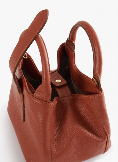 Terracotta colour genuine leather mini handbag with strap