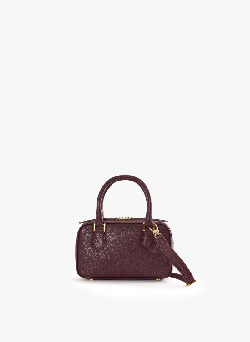 Burgundy genuine leather mini bag with double zip