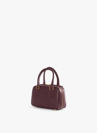 Burgundy genuine leather mini bag with double zip