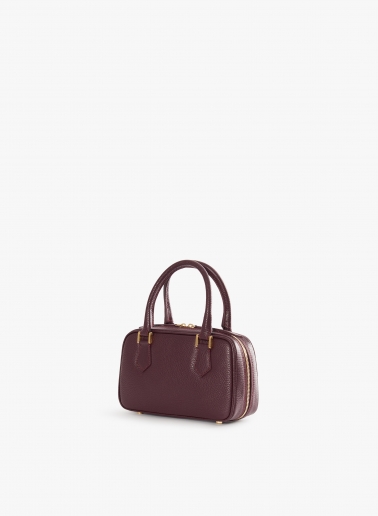 Burgundy genuine leather mini bag with double zip