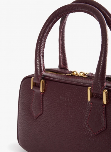 Burgundy genuine leather mini bag with double zip