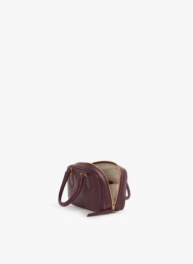 Burgundy genuine leather mini bag with double zip