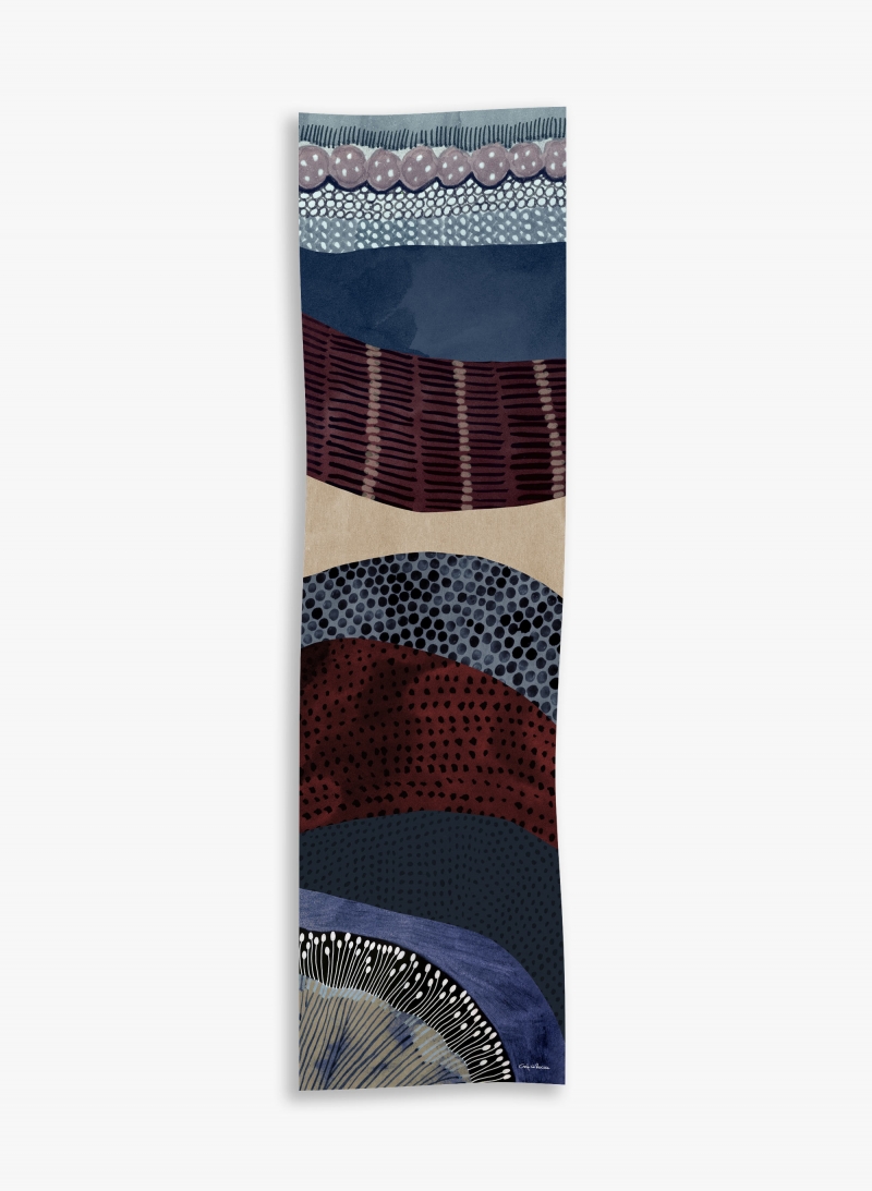 Blue twill silk scarf with abstact pattern