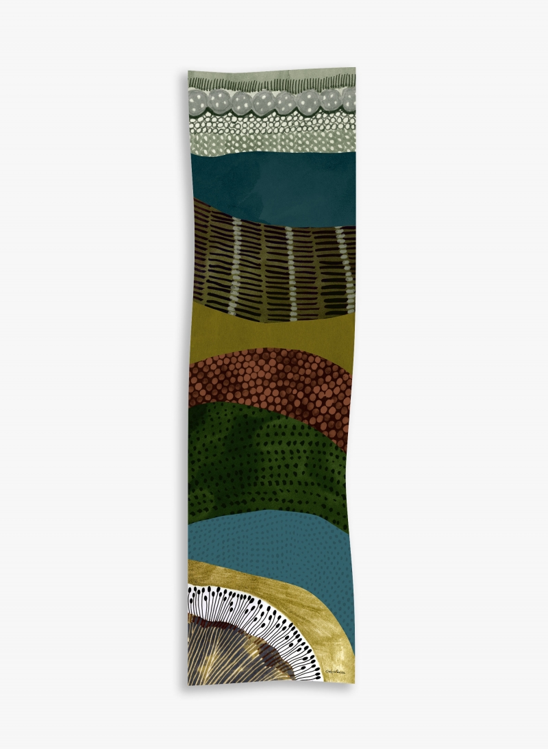 Green twill silk scarf with abstact pattern