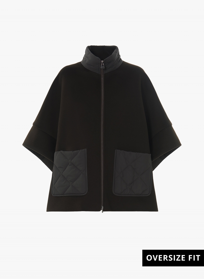 Brown wool and cashmere cape with quilted inserts