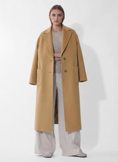 Maxi oversized camel wool coat with patch pockets