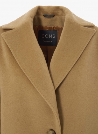 Maxi oversized camel wool coat with patch pockets