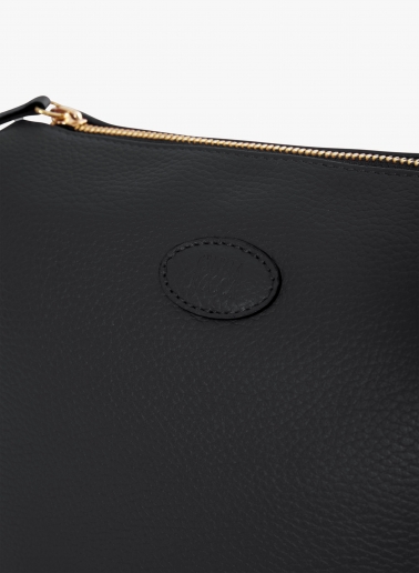 Black genuine leather crossbody big bag with three compartments