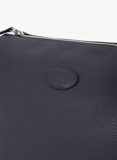 Blue genuine leather crossbody big bag with three compartments
