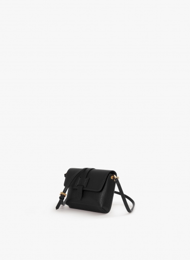 Black genuine leather mini shoulder bag