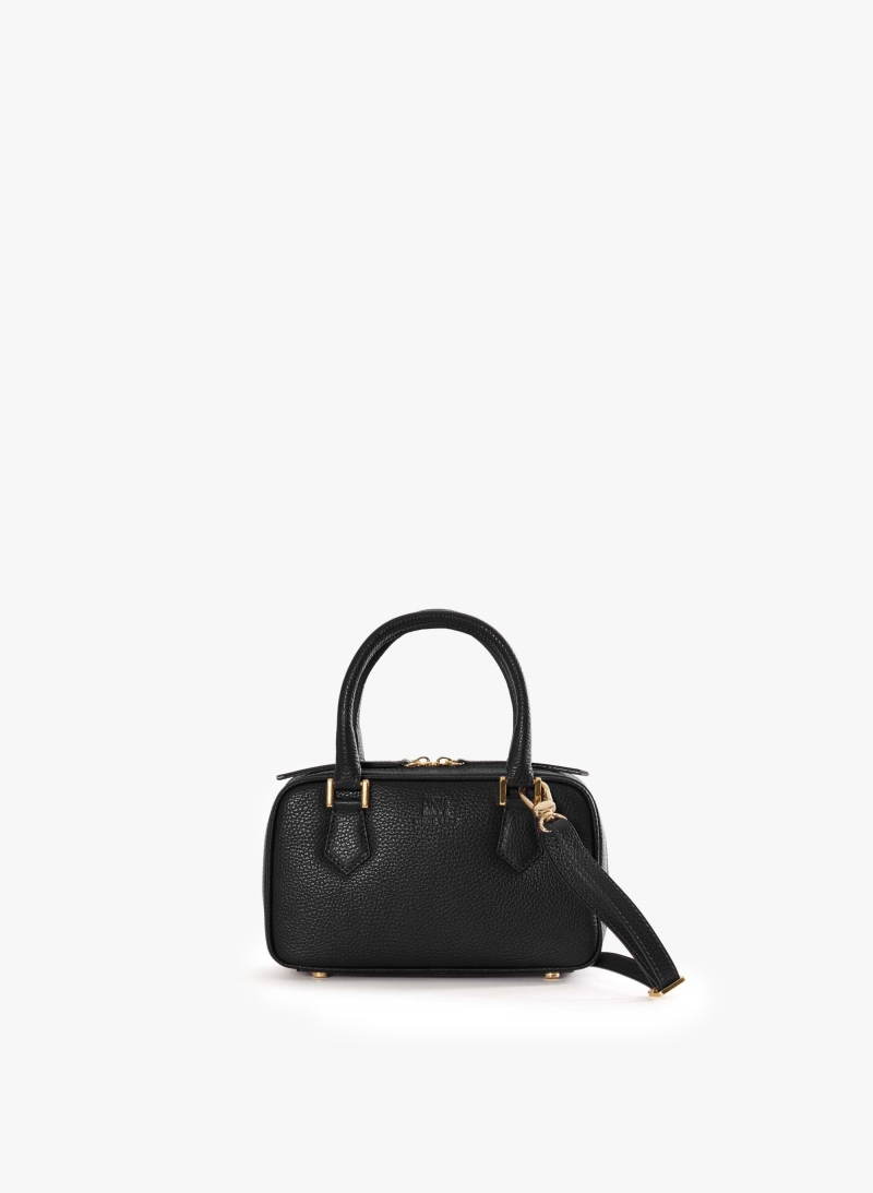 Black genuine leather mini bag with double zip