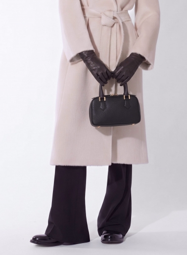 Black genuine leather mini bag with double zip