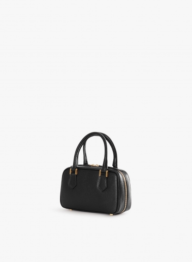 Black genuine leather mini bag with double zip