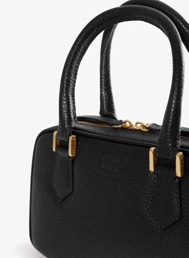 Black genuine leather mini bag with double zip