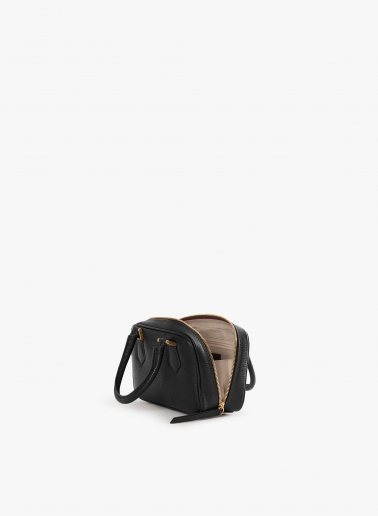 Black genuine leather mini bag with double zip