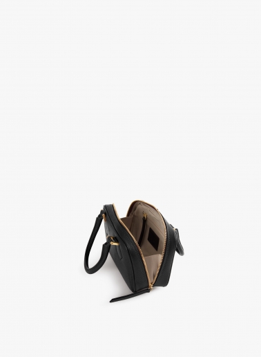 Black genuine leather mini bag with double zip