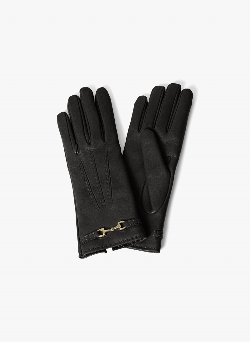Black nappa leather gloves with band and hook