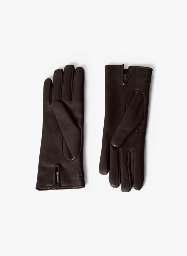 Brown nappa leather gloves with band and hook