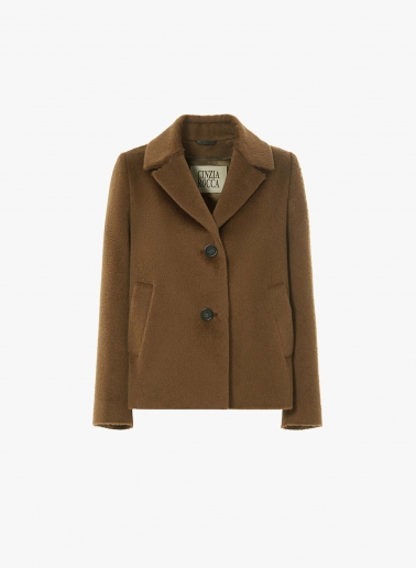 Tobacco colour wool and alpaca short coat with notch collar