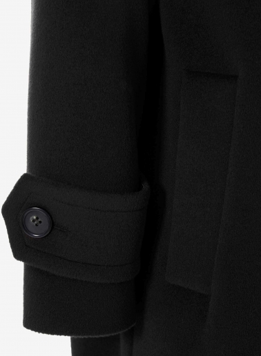 Black double breasted pure wool coat with maxi notch collar