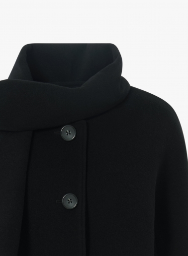Black wool short coat with detachable scarf