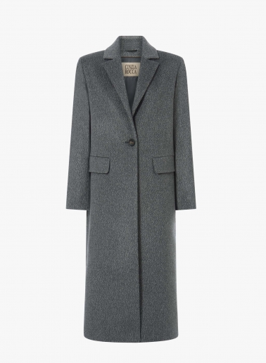 Maxi grey coat in pure cashmere with masculine cut